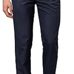 park avenue Men's Smart Fit Polyviscose Blend Flat Front Stripe Pattern Dark Blue Formal Trouser image 1