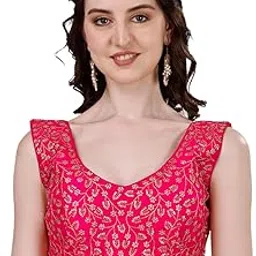 sumaira tex Women's Phantom Silk Golden Sequins Zari Embroidery Pann Neck Sleeveless Blouse-picture-11