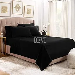BEVI 100% Cotton Bedsheet Set for King Size Bed – 300 TC Super Soft & Durable Slate Black Double Size Bed Sheet (90"x95") with 2 Pillow Covers, Plain Bedsheet for Double Bed-image-14