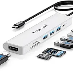 Lemorele USB C Hub 7 in 1 Adapter with HDMI 4K@30Hz, 100W PD Charging, 1 USB3.0 5Gbps Data Port, 2 USB 2.0, SD/TF, USB C Multiport Dongle for MacBook/ChromeBook/Dell/HP/Lenovo(White)-image-37