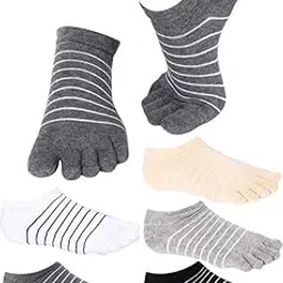 yanwenx 6 Pairs Full Finger Toe Socks - Cotton, Striped, Toe Separated for Women-picture-25