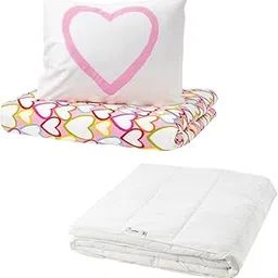Ikea VITAMINER HJÄRTA Heart Pattern Bedding Set, Single Bed Duvet Cover with Pillowcase and SÄFFEROT Light Warm Duvet, Multicolour, 150x200 cm-picture-14