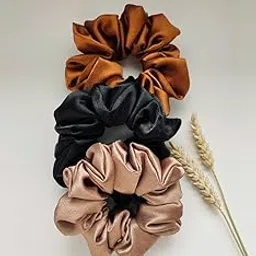 Satin Hair Scrunchies, Silk-Like Finish, Multicolour, Pack of 3-picture-24