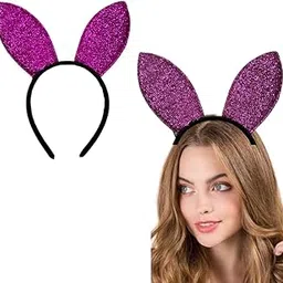 Wanna Party Glitter Bunny Ears Headband, Rabbit Ears Hair Bands Easter Bunny Ears Easter Accessories for Kids Adult Bachelorette Halloween Cosplay Party (Light Pink)-image-77