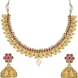 sukkhi Attractive Gold Plated Choker Necklace Set For Women, free size (N72037GLDPJ092017_JAN21)-picture-51