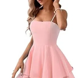 jkaur Backless Cotton Dress for Women Square Collar Sleeveless Short Dress with Bow Tie Waist-picture-18
