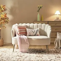 Wud Oak Modern Chesterfield Velvet Loveseat Sofa Channel Tufted 2 Seater Curved Back Sofa with Golden Metal Legs for Living Room Bedroom Hallway (Beige)-picture-10