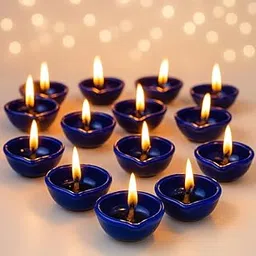 Praahi Lifestyle Decorative Ceramic Handmade Diya Set Suitable for Diwali, Pooja/Mandir/Temple | Diwali Diya for Home Decoration, Deepak for Pooja (Navy Blue, Set of 12)-image-6