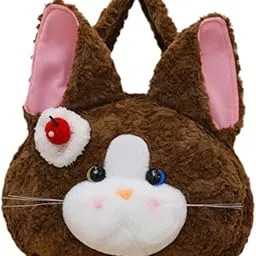 Plush Cartoon Cat Big Head Backpack for Everyday Use Cute Soft Handheld Tote Coffee|Clothing, Shoes & Accessories | Womens Handbags & Bags-image-0