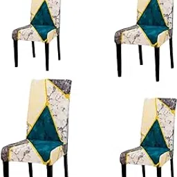 ELEGANTA Chair Cover Set of 4, Dining Chair Cover, Dining Table Chair Cover, Polyester Spandex Chair Cover, Washable, Fade Resistant, Anti Slip, Flexible Slipcover Stretch Fit (White & Teal Marble)-picture-19