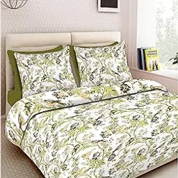 RHF 100% Cotton 300 TC King Size Bedspread Bed Cover Floral Design Double bedsheet with 2 Pillow Covers (8 Feet X 9 Feet, 100" X 108")- Light Green-picture-16