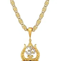 Trendy Mens Jewellery Golden Chain For Men Gold Plated Chain Locket Pendant Chians For Mens Boys Trendy & Religious AD Trishul With Damroo Locket Pendant-image-32