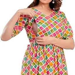Women's Pure Cotton All Over Printed Maternity Feeding Kurti Floral Print Maternity Gown-picture-22