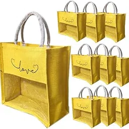 Handmakers Reusable Transparent Yelllow Jute Wedding Gift Bags(10 Pieces)For Gift Hampers,Gift Bags For Haldi-picture-30