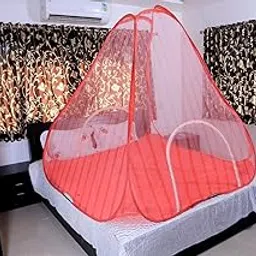 FARMER KING MAT Foldable Mosquito Net Flexible for Double Bed,King Size Bed, Queen Size Bed with 2 Window Zip Door- Striped Peach-picture-26