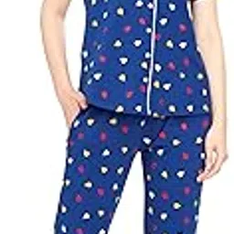 zeyo Night Suit for Women's Heart Printed Cotton Night Dress of Shirt and Pajama Set 5749-picture-21