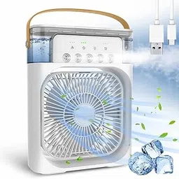 Portable Humidifier Air Cooler Mist Fan Mini Cooler For Home With 3 Speed Mode With Water Spray, 7 Color Led And Timer, Usb Personal Cooler Desk Fan (Usb Powered Mini Ac, White)-picture-13