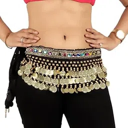 KC ECOM Women's Arabic Belly Dance Hip Scarf Waistband Belt Skirt with Colorful Leaves Gold Coins-picture-15