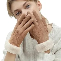 Women Wool gloves simple cute Pattern stretchy windproof touchscreen finger winter gloves for women girls-image-4