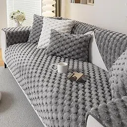 Styleys Luxury Faux Rabbit Plush Fur Anti Slip Sofa Arm Cover 2 Pcs - 70X60cm, Dark Grey, XGBSFD-1A-picture-14