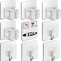 FASTIVEN Plastic 8Pcs Broom Holder Wall Mount, Self Adhesive No Drilling Anti-Slip Mop And Broom Holder Organizer Hanger Wall Mount For Home Garden Garage Storage Kitchen Bathroom,Multi-picture-10