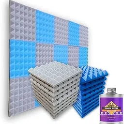 MMT Acoustix® 126Pc Pyramid Acoustic Foam, ProStudio Sound Setup, Soundproofing Noise Reduction Acoustic Panels With + SR Adhesive| 1x1Ft 2” Thick, Blue & Stone White Color-image-7