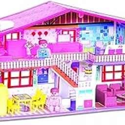 Assembled Doll House for Girls with Complete Furniture - Best Gift Idea (Deluxe Doll House 50 Pcs) image 1