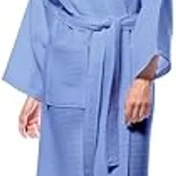 Enchant Home Premia - Pure Cotton | Highly Absorbent| Super Soft | Light Weight| Unisex Waffle Design Bath Robe (Sky Blue)-image-13