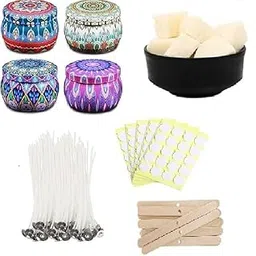 JHINTEMETIC Candle Making Kit with 4 Decorative Tins 120 ML, 250g Soy Wax, 10 Wicks 7.6 cm, Holders, Stickers, Multi-Purpose Storage Containers-picture-51