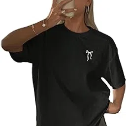 SXV Women Round Neck Long Sleeve T-Shirt with Bow Detail, Simple Casual Design-picture-59