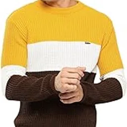 aarika Mens Winter Wear Navy Yellow-Brown Colour Solid Woolen Sweater-picture-35