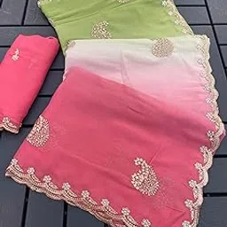Kandora Stylish Crunchy Work Embroidery Saree with Blouse Piece | Georgette Saree | Embroidered SareeKN1-6368-PINK-image-36