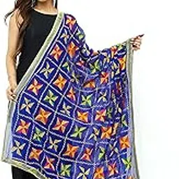 Chiffon Phulkari Dupatta for Women,Ladies,Girls (Color-Royal Blue)-image-66
