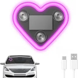 1-Pack LED Heart Shaped Car Window Light with Suction Cups Solar Powered Pink Neon Car Decor Light for Rear Window and Interior Decoration, 3.8''x3.3''-picture-13
