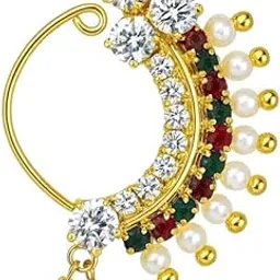 kyoot jewels Medium Size Traditional Maharashtrian Banu Nath Nose Stud without piercing Pearl Gold Plated Nath Combo Clip On Nose Ring For Women-picture-15