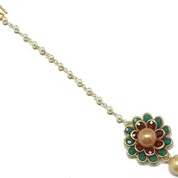 radhesh creation and jewellery Flower Style Multicolour Gold Plated Cute Maang Tikka for Women-picture-33
