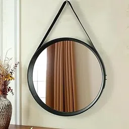 TIED RIBBONS Wall Hanging Round Mirror With Leather Strap For Bathroom Home Decor Bedroom Wash Basin Makeup Office Living Room Vanity Modern Art Decoration Items (Large, Plastic, 35 Inch X 15 Inch)-picture-14