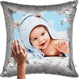 MUKESH HANDICRAFTS Personalised Magical Photo Cushion for Gifting on Anniversary Birthday Size :- 12x12 inch (Silver)-picture-21