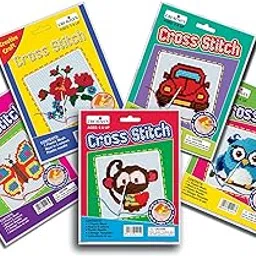 Creative's Cross Stitch Pack of 5 - Cross Stitch Butterfly, Flower, Monkey, Car & Owl Craft Kits- Activity Kits for Children, Art & Craft for kids, Embroidery kits, Colorful Theme Pattern, Ages 6 & Up-image-42