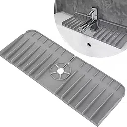 2Pcs Kitchen Splash Guard, Silicone Faucet Handle Drip Catcher Tray, Fits Faucet Bottom Diameter Sponge Holder Sink Protectors Mat for Bathroom Accessories (Black/Grey)-image-17