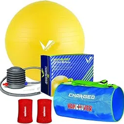 VERIFIED Gym Set with VERIFIED 65 CM Weighted Gym Ball,Charged Vancouver Large Sky and Wrist Band 3'' Pair RED-picture-43