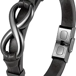 the men thing INFINITY 8 BLACK - Genuine Leather Double Layer Bracelet with Stainless Steel Hook for Men & Boys (8 inch)-picture-26