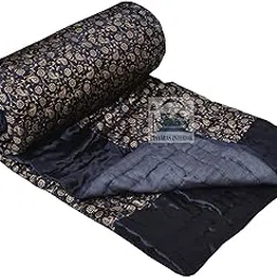 PINAARAS INTERIOR Silk Blanket Soft Jaipuri Quilts Cotton Felling Razai Hand Printed Hand Stiched A C Rajai - (Floral, Single Blue)-image-4