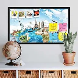 ArtzFolio Monument Concept | Bulletin Board Notice Pin Board | Vision Soft Board Combo with Thumb Push Pins & Sticky Notes | Black Frame | 26.7 x 16 inch (68 x 41 cms) image 1