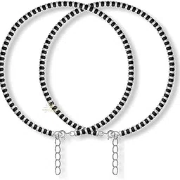 ™ Pure 925 Sterling Silver Small Crystal Beads Nazariya Anklet Payal for Women (Black) Gifts for Women (Pair/ 1 pc/Plain / 5 Ball Payal)-image-9