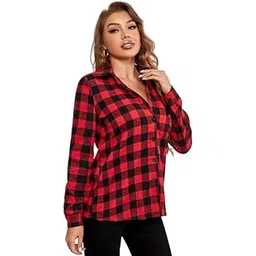 glorious clothings Women's Check Shirt | Red Black Cotton Blend Casual Shirt for Everyday, Office, Outing, and Semi-Formal Occasions-picture-31