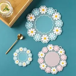 Puno Silicone Hot Pot Holder/Hot Mat/Dining Table mat(3 Set) S-9cm,M-15cm,L-19cm) mat Finish Trivet (Pack of 3) image 1