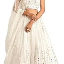 Woman's White colored net lehenga choli for wedding-picture-34