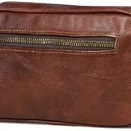 Genuine Buffalo Leather Toiletry Bag for Men & Women | Travel Shaving Kit Pouch | Twin & Single Section Variants | Vintage Brown & Black | Unisex Dopp Kit Organizer (Single Section, Brown)-image-24