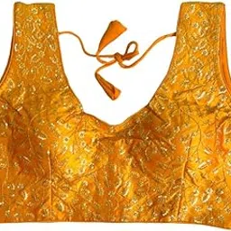 vihu fashion Women's Phantom Silk Golden Sequins Zari Embroidery Pann Neck Sleeveless Blouse-picture-37